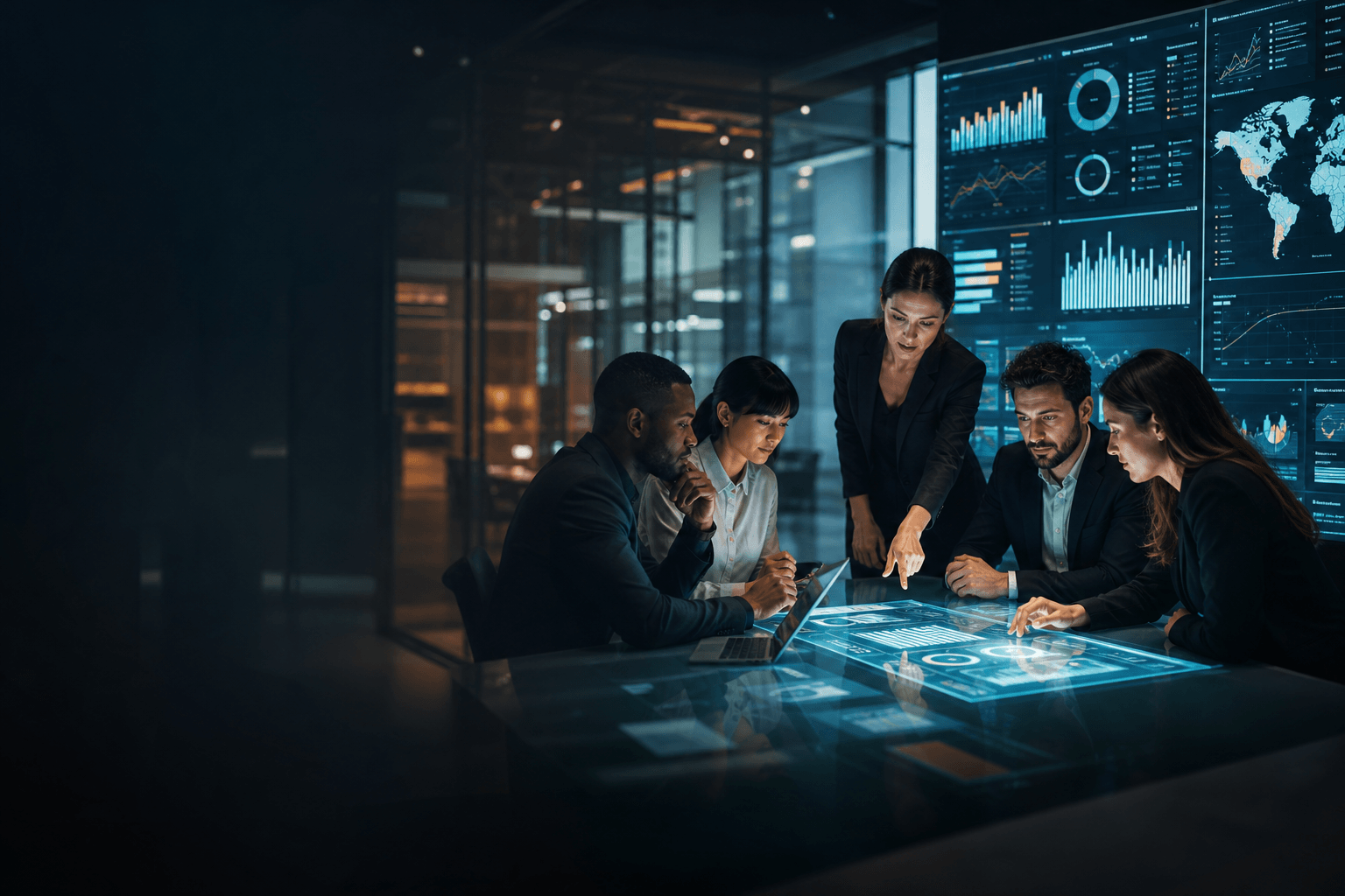 Executive team reviewing reporting dashboards
